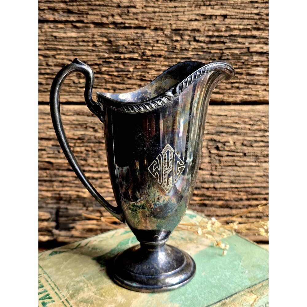 Vintage Rogers Son Silverplate Creamer Monogrammed International Silver Patina